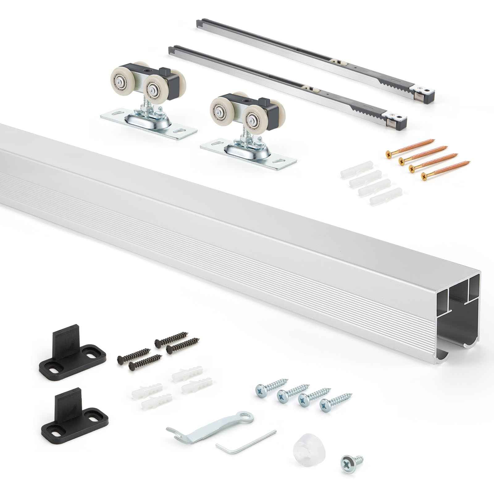 MaxxGeek 5FT/60in Sliding Pocket Door Hardware and Track Set,Soft Close Aluminum Box Sliding Door Rail Track Kit,Smoothly and Easy to Install,60" Track Kit for 23"-30" Wide Single Door