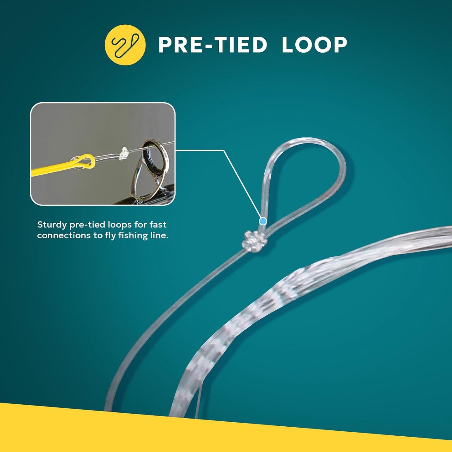 SF Pre-Tied Loop Fly Fishing Tapered Leader - Clear Nylon for Freshwater & Saltwater | 7.5FT to 15FT Options