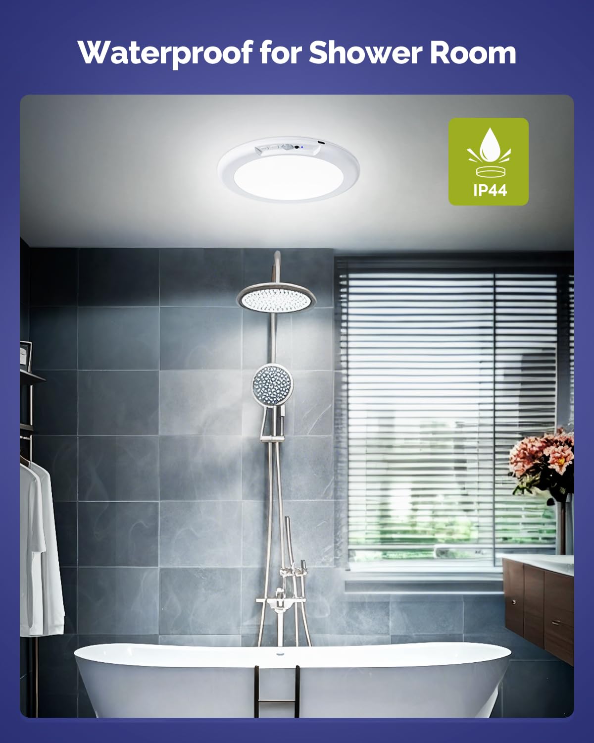 Aggforbl Battery Powered Ceiling Light with Remote, 7.48" Rechargeable Shower Light Waterproof, Wireless Motion Sensor Ceiling Lights Indoor 3000K/4500K/6500K Dimmable for Bathroom Living Room Closet