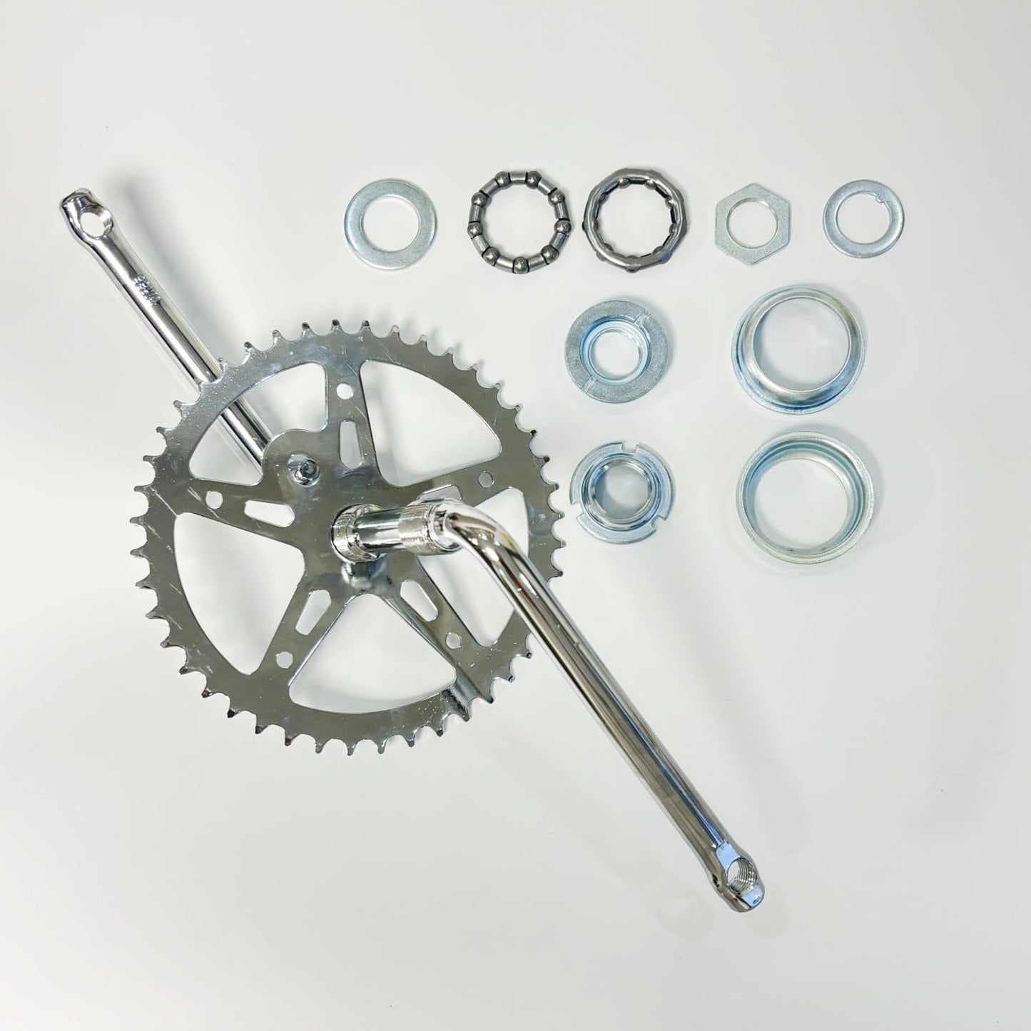 XYAUTO 2” Cup Bike Bottom Wide Pedal Crank Kit 44T Sprocket 165mm Crank Arm, One-Piece Bicycle Crank Kit for Bicycle/Motorized Bicycle (Silver)
