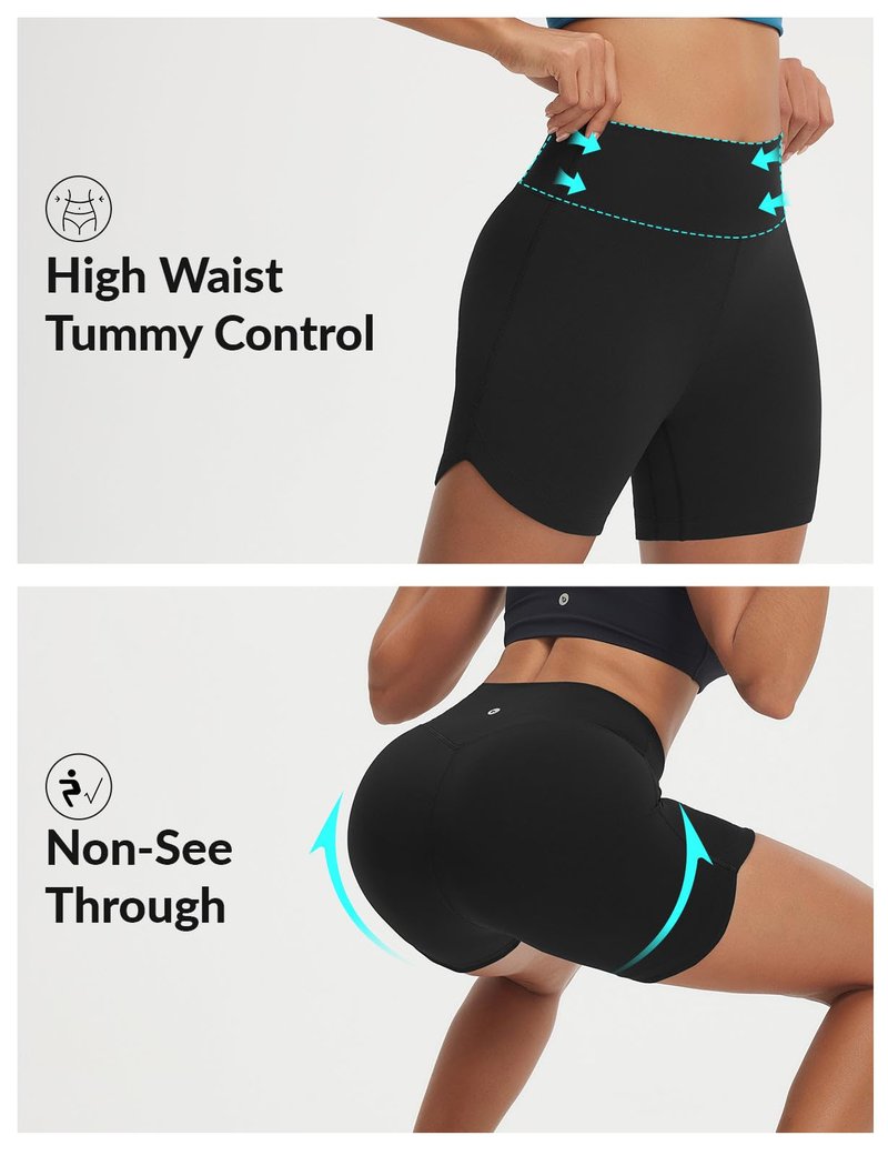 baleaf Womens 5" Biker Shorts High Waisted Workout Spandex Short Tummy Control Gym Yoga Athletic with Pocket Black L