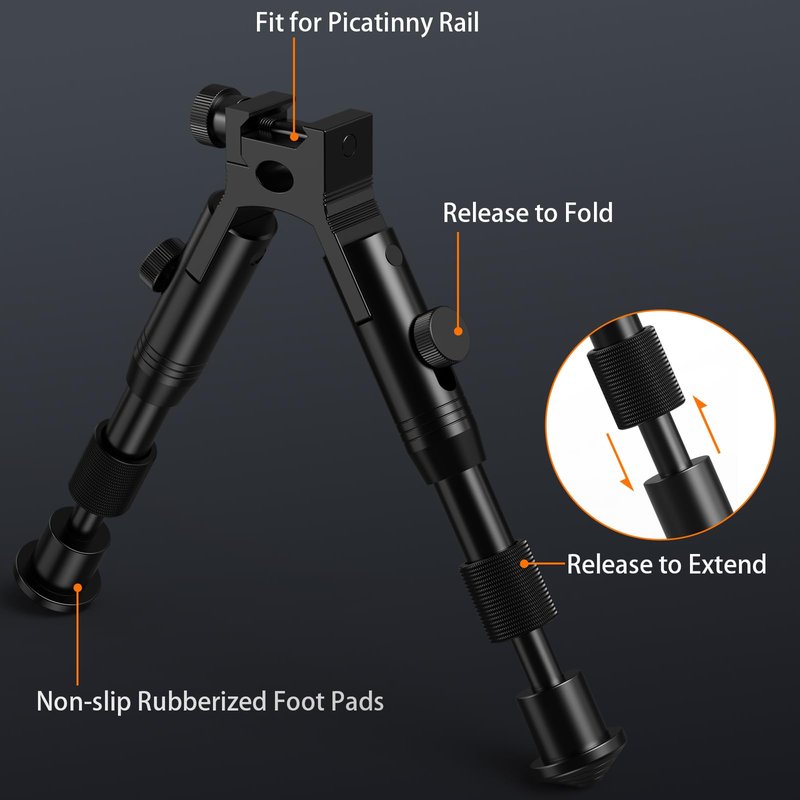 Twod Tactical Rifle Bipod Adjustable 6.3- 6.9 inch with Swivel Stud Mount