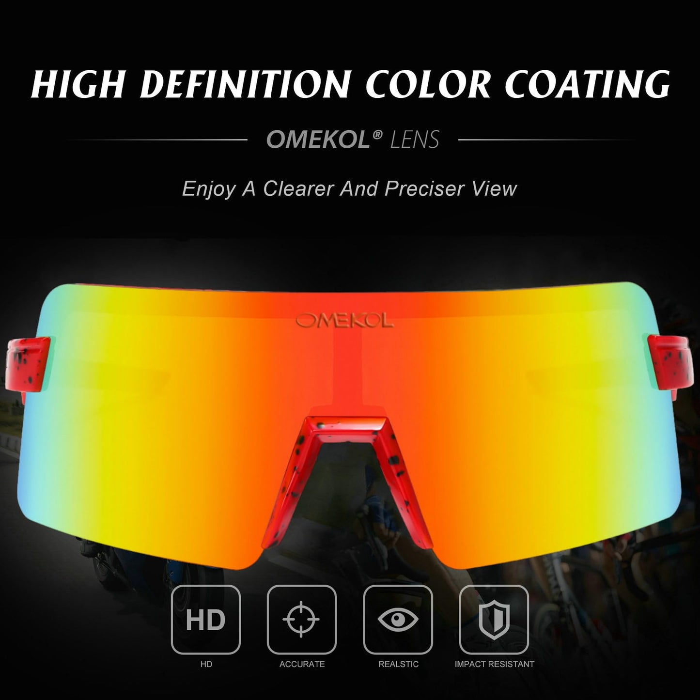 OMEKOL Polarized Sports Sunglasses Cycling Glasses UV400 Mountain Bike Goggles MTB Riding Bicycle Eyewear Men Women Baseball Running Fishing Golf Outdoor - Red Frame with Black Dots/Red Lens