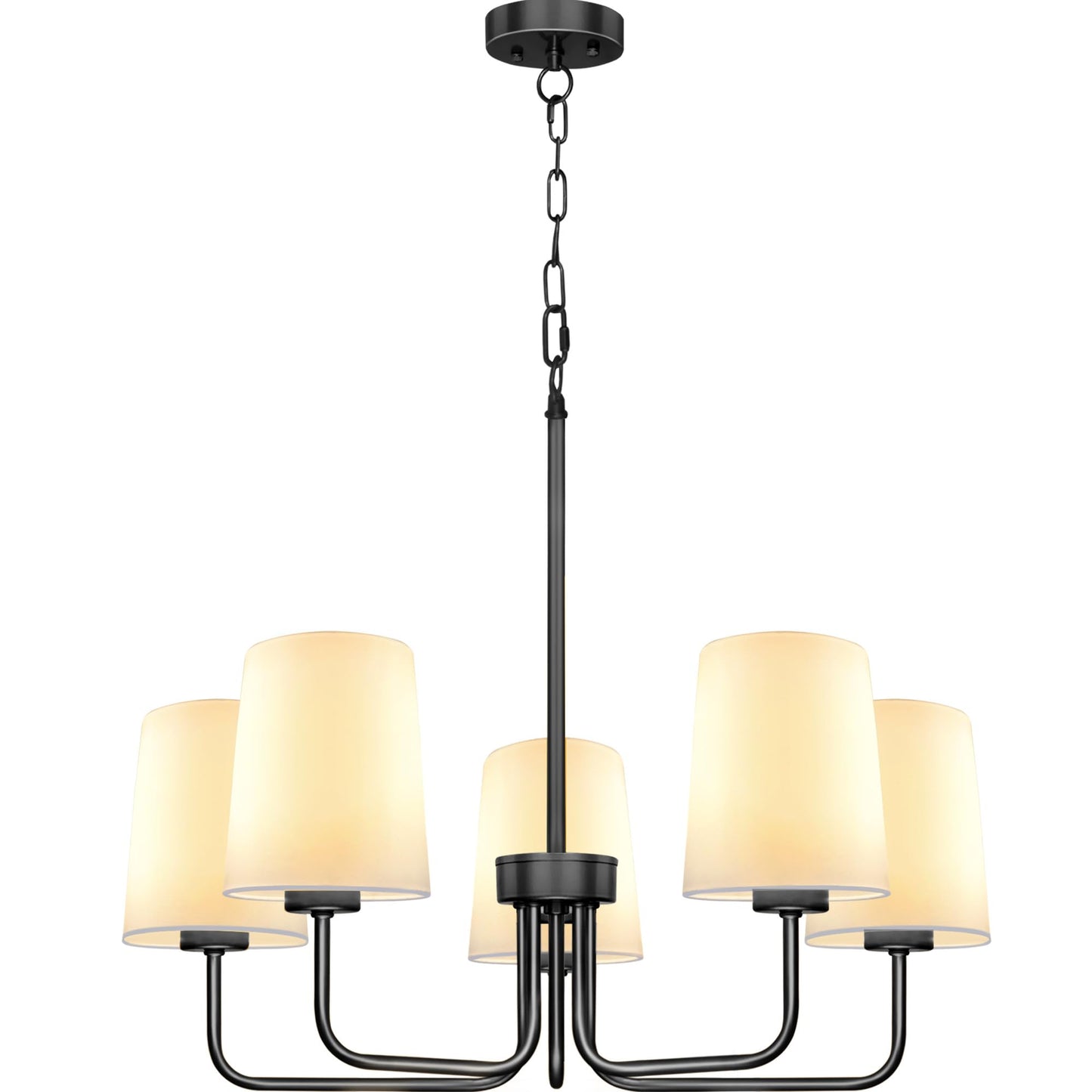 Laiebri Farmhouse Chandelier, 5-Light Black Chandelier with White Fabric Shade, Height Adjustable Modern Dining Room Light Fixture with E26 Base for Bedroom Foyer Hallway Entryway Kitchen Living Room