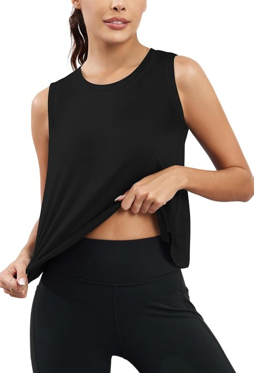 KevaMolly Workout Tank Tops - Flowy Cropped Athletic Shirts for Women | UPF50+ Breathable Yoga Tops