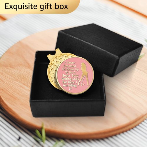 GEYGIE I Never Dreamed I'd Grow Up to Be A Super Sexy Golfing Lady Pink Gold Golf Ball Marker with Magnetic Hat Clip, Funny Golf Gifts and Accessories for Women Daughter Girlfriend Her Golf Fan