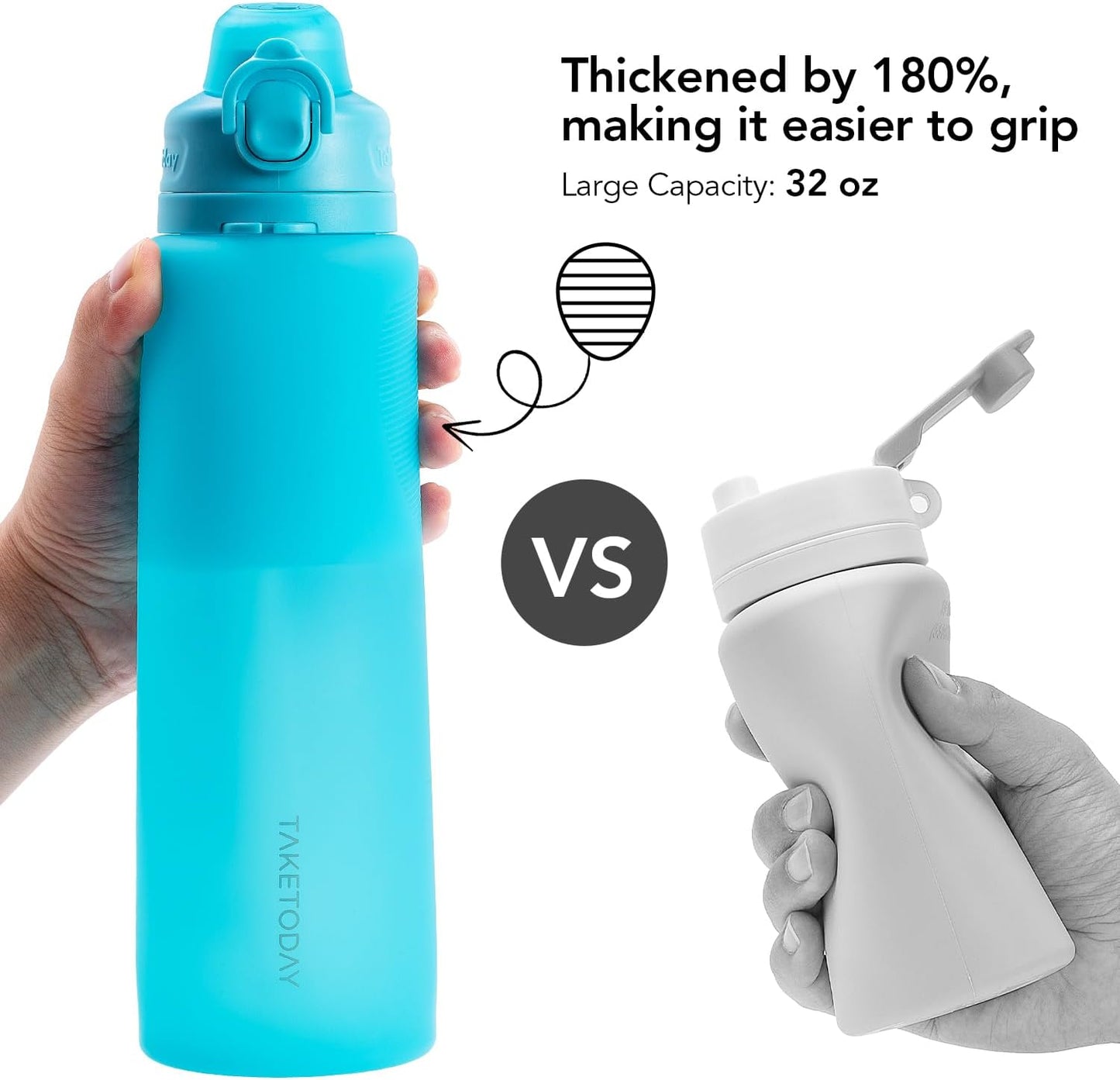TakeToday Collapsible Water Bottle - 32oz Foldable & Leakproof Silicone for Travel & Hiking