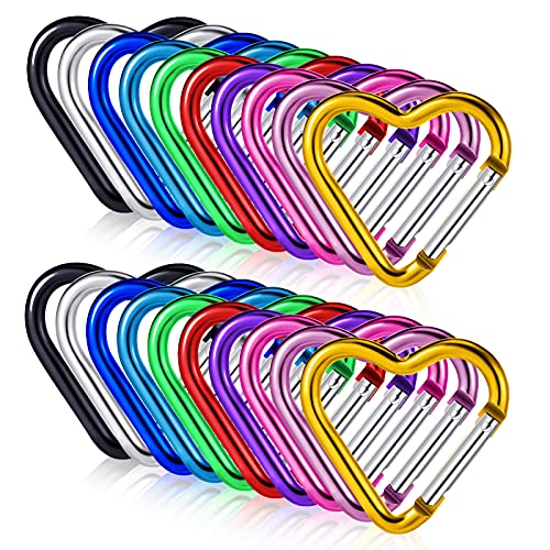 Ferraycle 40 Pcs Aluminum Alloy Heart Carabiner Clips Spring Snap Hooks