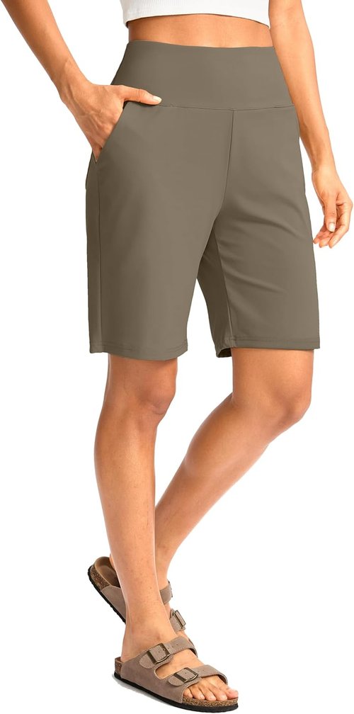 G Gradual Women's Bermuda Shorts - High Waisted 9" Knee Length with Pockets for Athletic Walking