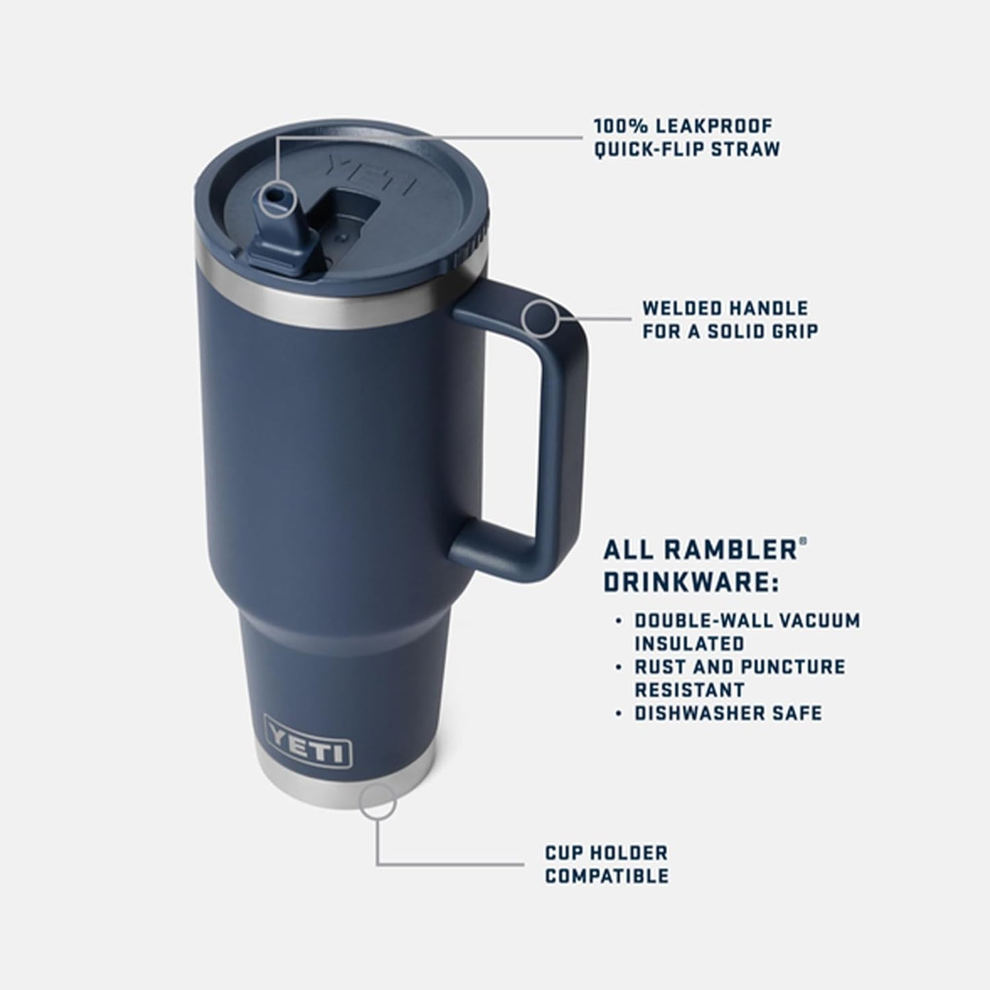 YETI Rambler 40 oz Travel Mug - Stainless Steel, Vacuum Insulated, Leakproof & Cup Holder Friendly