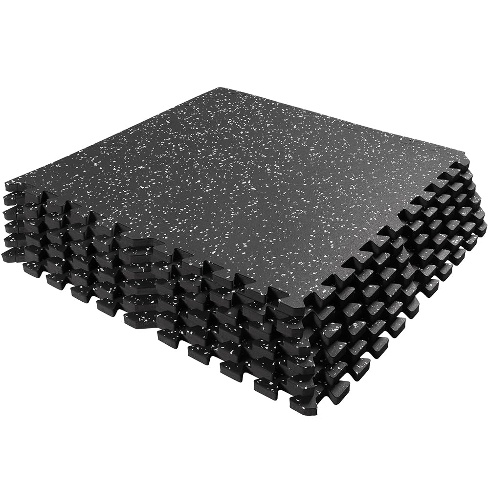 0.8in Thick 24 Sq Ft Gym Flooring for Home Gym, 6 Tiles Workout Exercise Equipment Mats, Rubber Top with EVA Foam, Interlocking Puzzle Floor Tiles for Fitness Room, Protective Flooring Mat