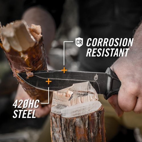 Gerber Gear StrongArm Knife - Fixed Blade - Tactical Knife for Survival Gear - Full Tang, 420HC Steel Blade - Camping Survival Knife - Made in USA - Plain edge, Coyote Brown