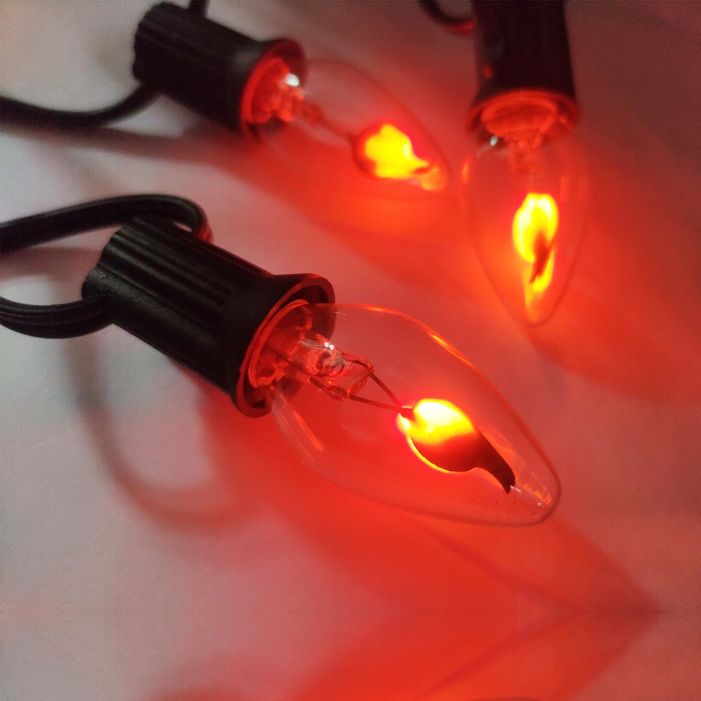 Flickering Flame Light Bulbs, C7 Clear E12 Base Night Light Bulb, 1 Watt, 12 Pack - for Outdoor Lights, Nightlight, Candle Chandelier, Halloween Christmas Decor