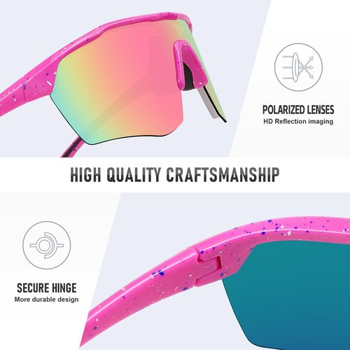 Ofwin Kids Sports Sunglasses for Boys Girls Polarized Youth Softball Baseball Sunglasses Cycling Running Age 5-15 Pink Frame/Purple Pink Mirror Lens