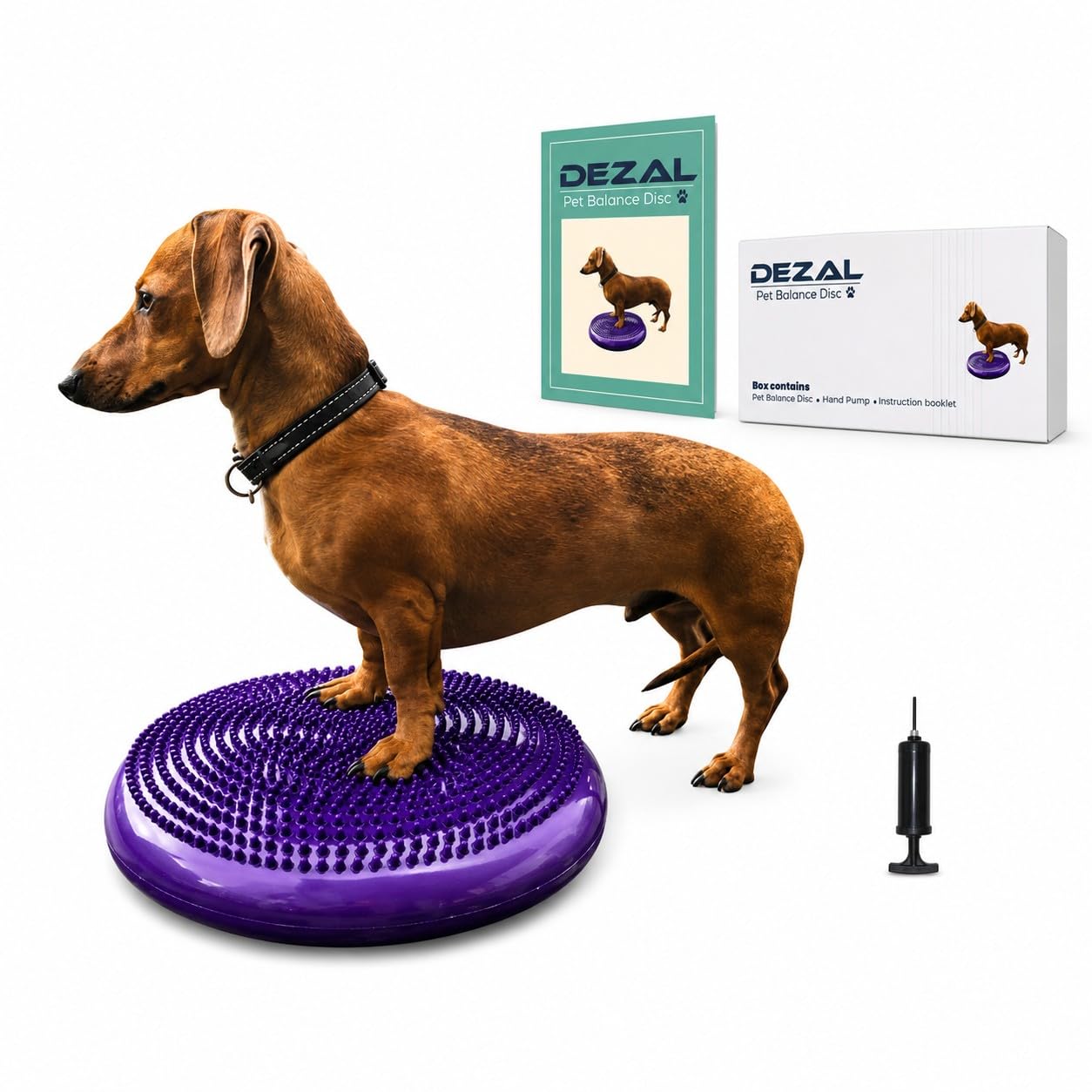 DEZAL Dog Balance Disc Cushion 14" - With 2 Exercises and Pump - Dog rehab Exercise Strength Endurance Conditioning Fitness Flexibility Rehabilitation Physical Training Tool for Senior Dogs