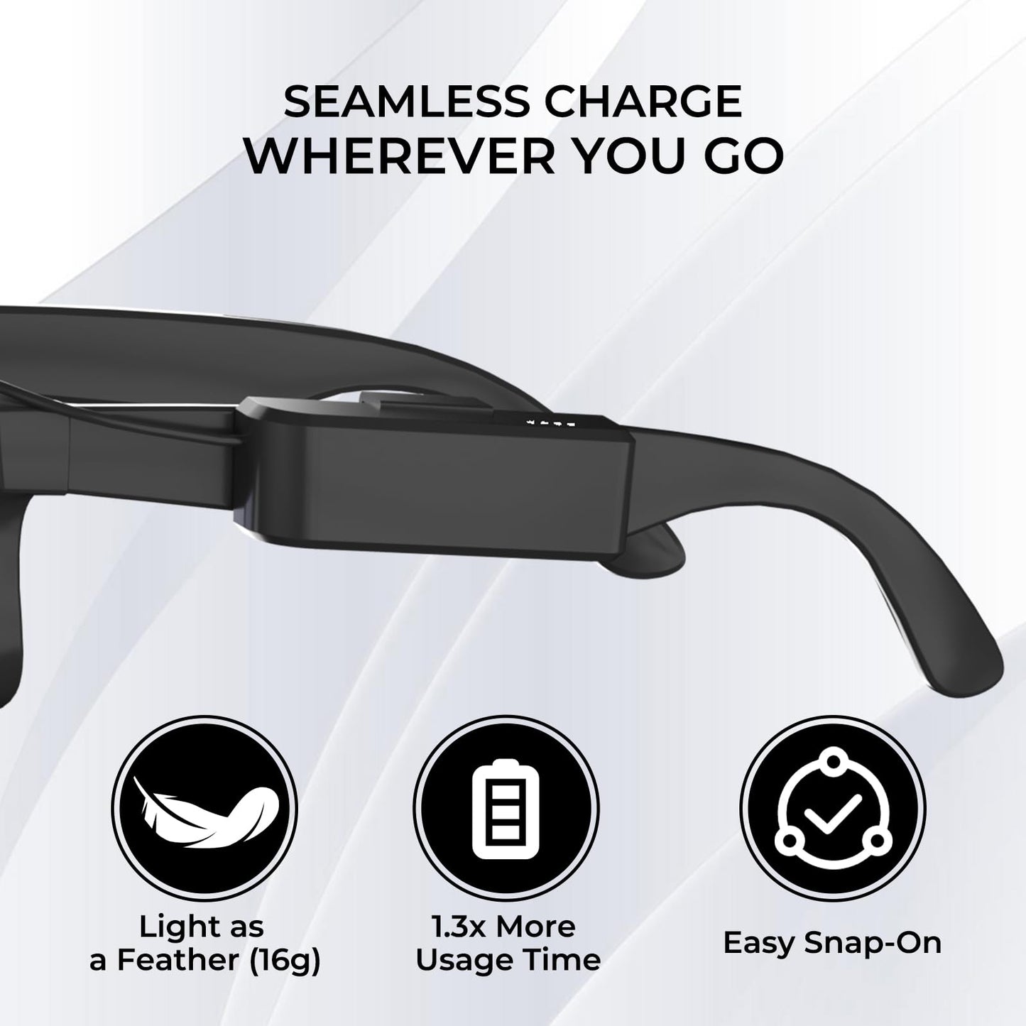 CLMTAS Charger Compatible with Ray-Ban Meta Gen2 Smart Glasses Wayfarer Skyler Headliner Oakley HSTN Extends Usage time by 1.3 Times, Ultra-Lightweight Clip-on Design Charge and use simultaneously