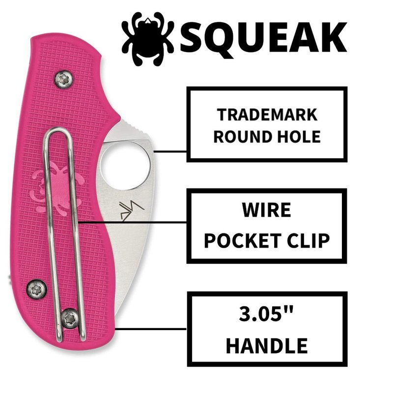 Spyderco Squeak Non-Locking Knife with 2.00" N690Co Stainless Steel Blade and Lighweight Pink FRN Handle - PlainEdge - C154PPN