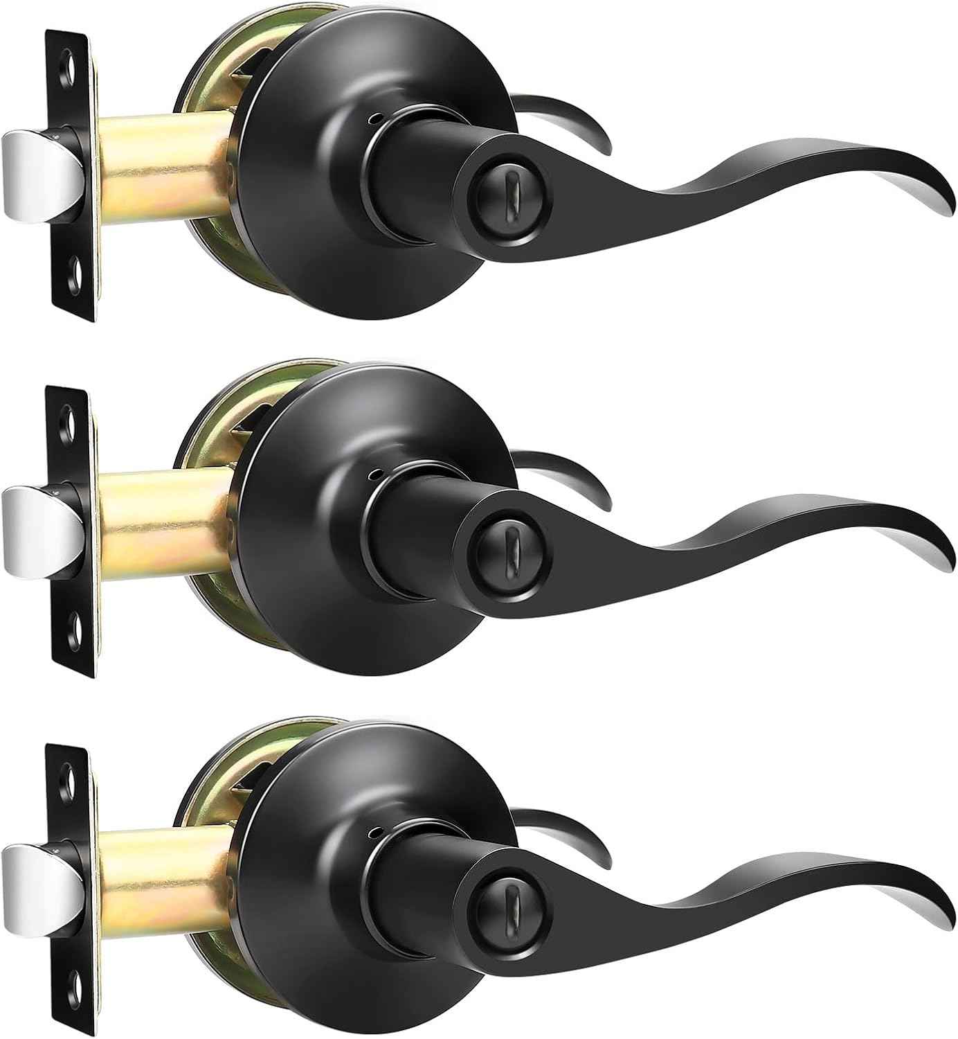 Black Privacy Door Levers - 6 Pack Keyless Modern Wave Handles for Bedrooms