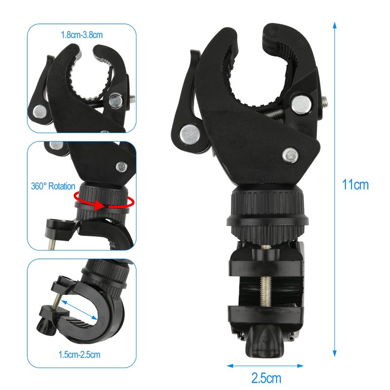 Cosmos 2 Pcs Bike Flashlight Mount Holder Universal Bicycle Flashlight Holder 360º Rotation Bike Flashlight Clip Adjustable Clamp LED Headlight Holder for Cycling, Riding