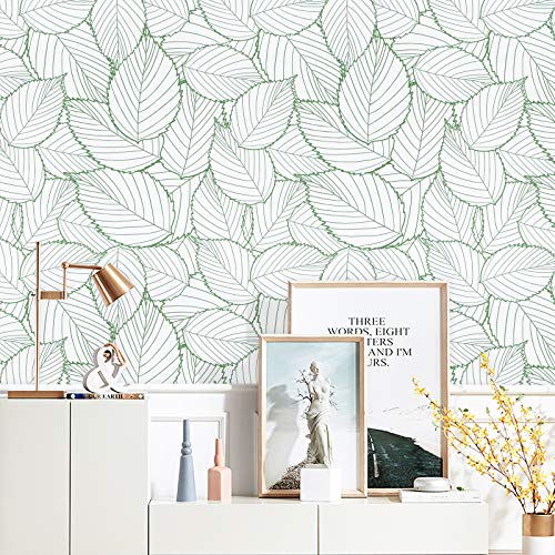 Kitico 17.7" X118.1" Modern Green Leaf Wallpaper Leaf Peel and Stick Wallpaper Green and White Leaves Contact Paper Removable Self-Adhesive Waterproof Leaf Wall Paper for Wall Home Decor