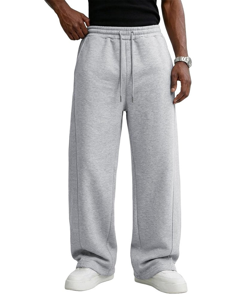 Pillxter Men's Baggy Sweatpants Cotton Fleece Wide Leg Lounge Sweat Pants Drawstring Waist Jogging Pants with Pockets,Light Gray