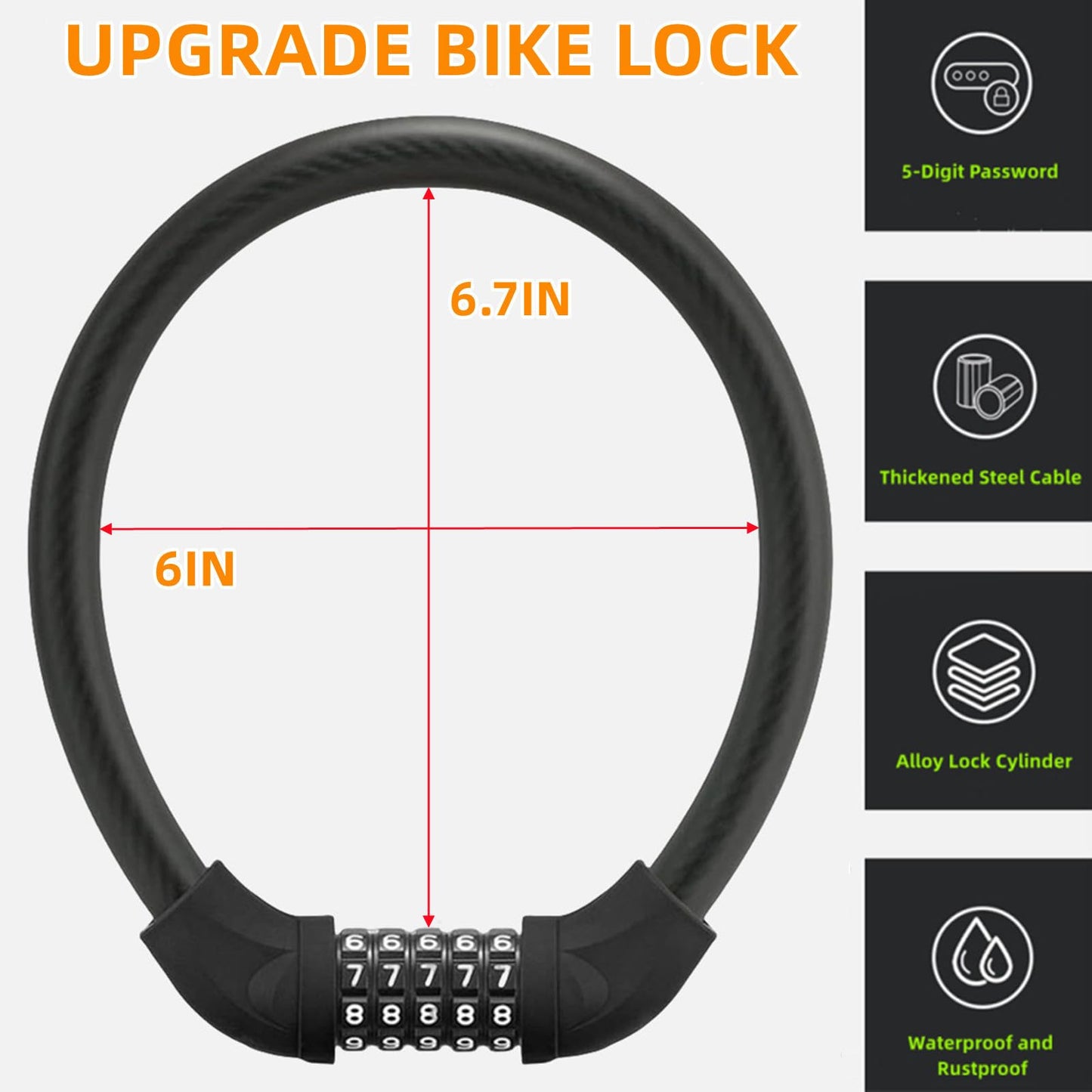 Bike Lock,Portable Heavy Duty Anti Theft Bike Cable U Lock,High Security 5 Digit Combination Password Bicycle U-Lock,Durable Thicken Steel Shackle Locks for Electric Bike,Scooter,Motorcycle (Black)