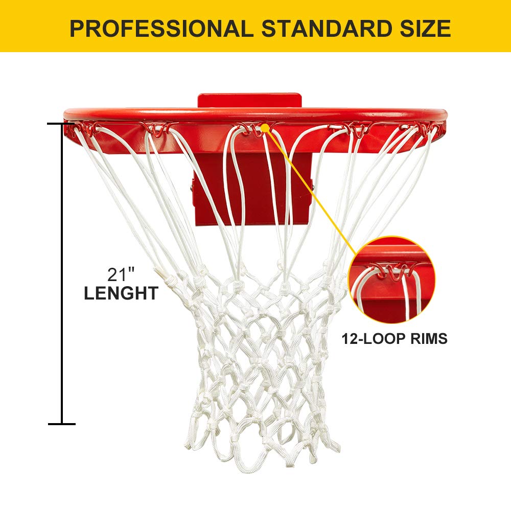Progoal Professional Heavy Duty Basketball net Replacement,Fits Standard Indoor and Outdoor 12-Loop Rims(White, Standard Size)