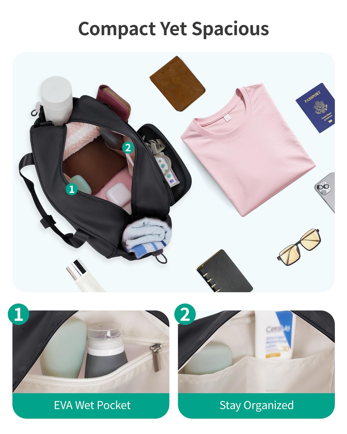 Ceneda 12 inch Mini Gym Bag for Women, Small Duffle Bag with Wet Pocket, Lightweight Multi-Pocket Travel Tote for Yoga, Sports, Workout, Daily Use - Water-Resistant