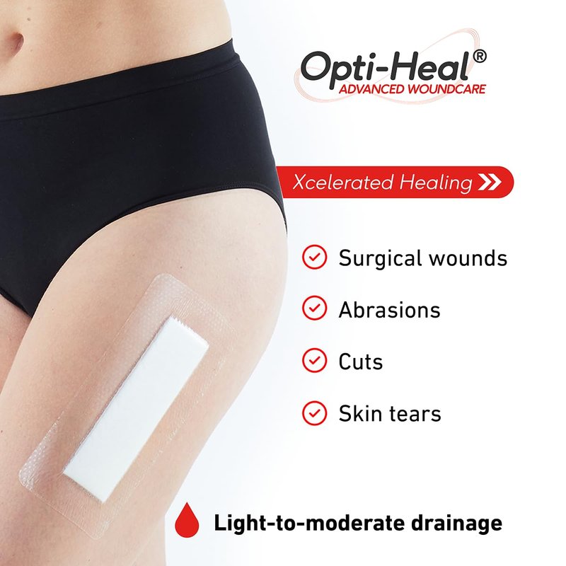 Neo G Opti-Heal Silicone Surgical Dressing – Sterile Adhesive Bandages for Surgical Wounds, Cuts, Abrasions - Absorbent Barrier Island Dressing 4x8 - Waterproof Bandages Post Surgical- 2 Pack