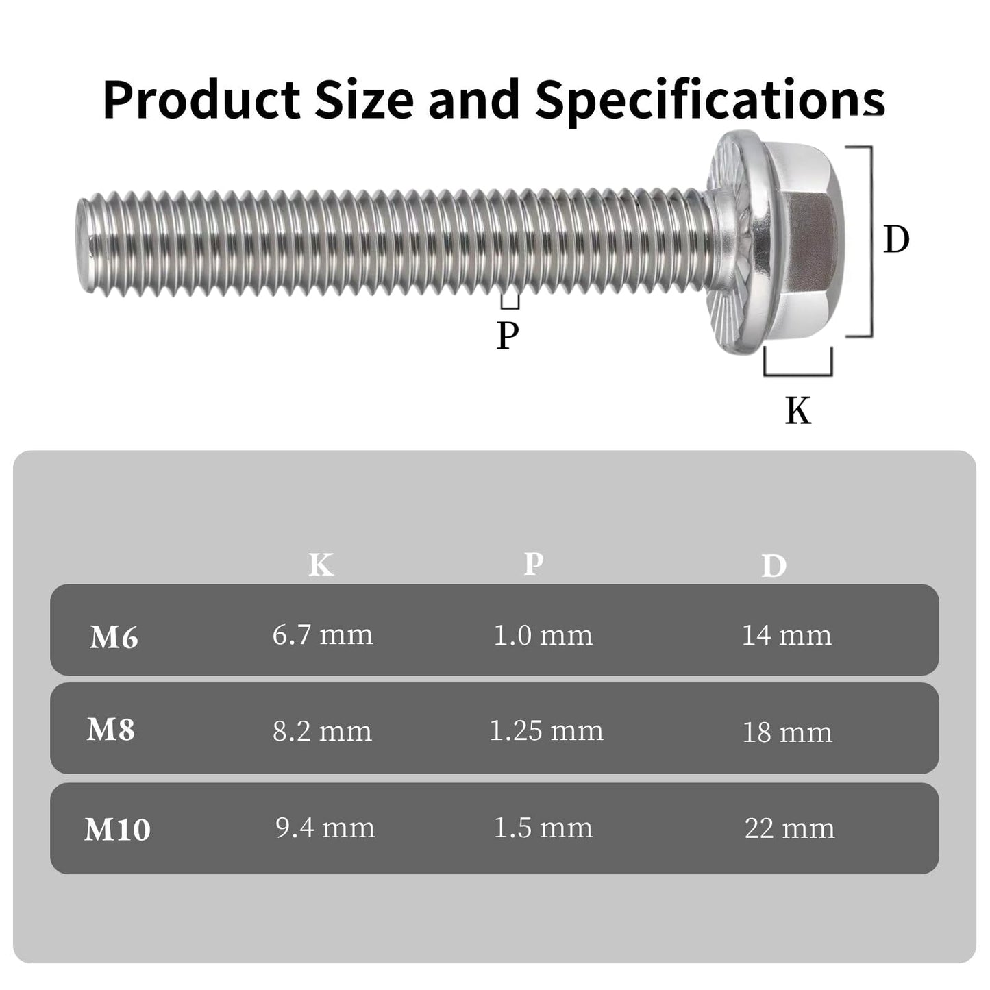 Krysay 48Pcs M6-1.0 x 16mm Flanged Hex Head Bolts,External Flange Hex Drive Screws,304 Stainless Steel 18-8 Fully Threaded