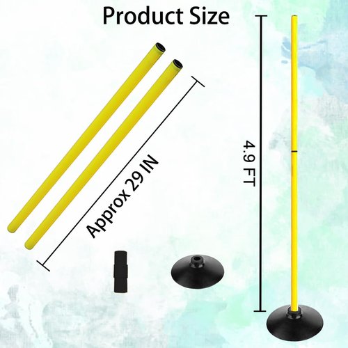 TNZMART 4.9FT Training Agility Poles Detachable Soccer Training Sticks Multi-Purpose Slalom Boundary Poles with Rubber Bases (Pack of 6, Yellow)