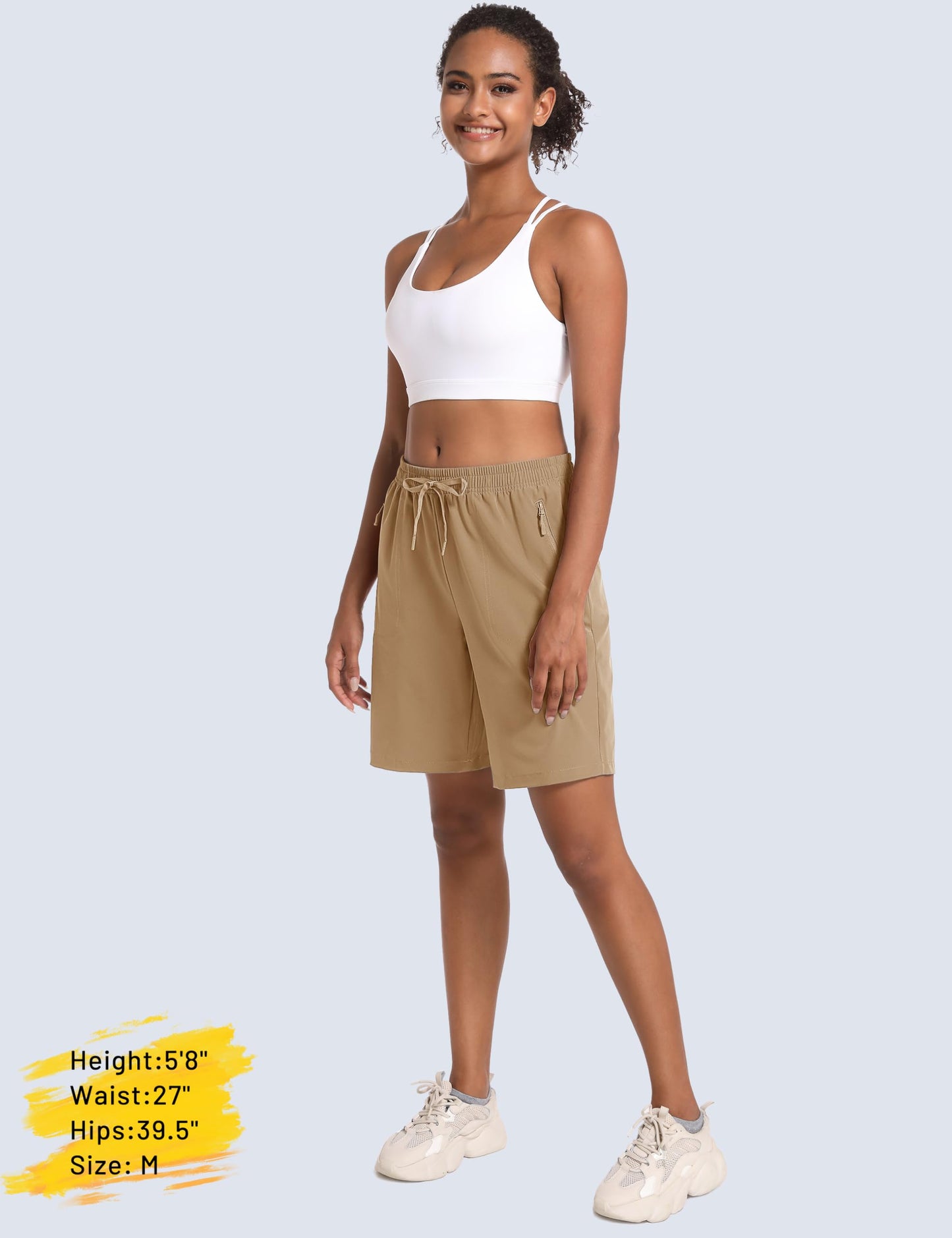 MAGCOMSEN Hiking Shorts Women Quick Dry Lightweight Quick Dry 8 Inch Inseam Running Shorts with Pockets Khaki XL
