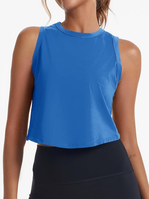 Fisoew Women's Cropped Tank Top - Racerback Sleeveless Design for Yoga & Running | Comfortable Activewear