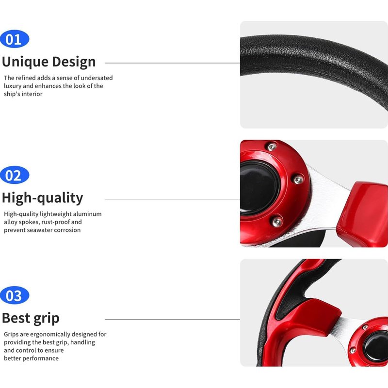 12.5" Universal Golf Cart Steering Wheel, Rust proof and Corrosion Resistance, Fit EZGO TXT/RXV/Club Car DS/Precedent/Yamaha, Most Golf Carts (Carbon Fiber Red and Black)