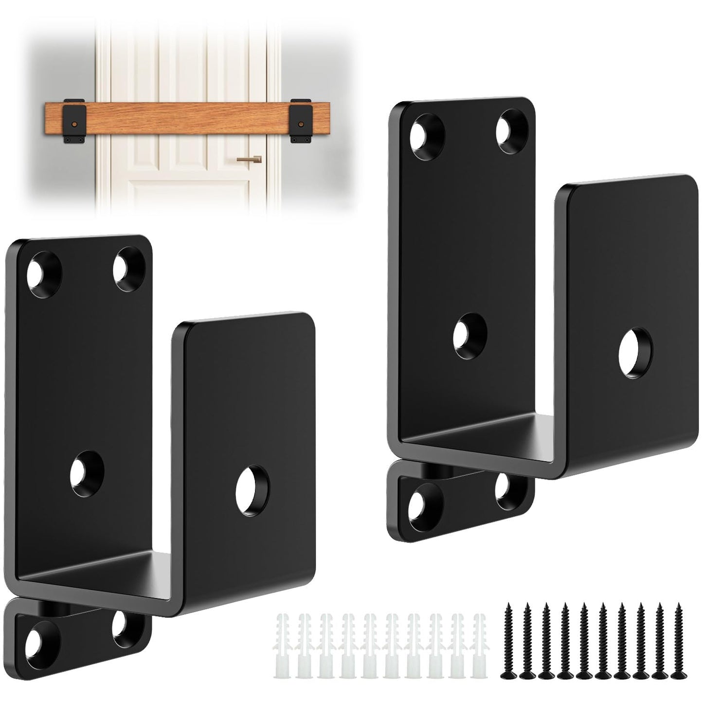 2Pcs 2x4 Door Barricade Brackets ,Heavy Duty Door Security Bar ,Drop Open Bar Holder Steel U Bracket, Bracket for Home Security,Door Brace, Home, Garage, Barn, Shed