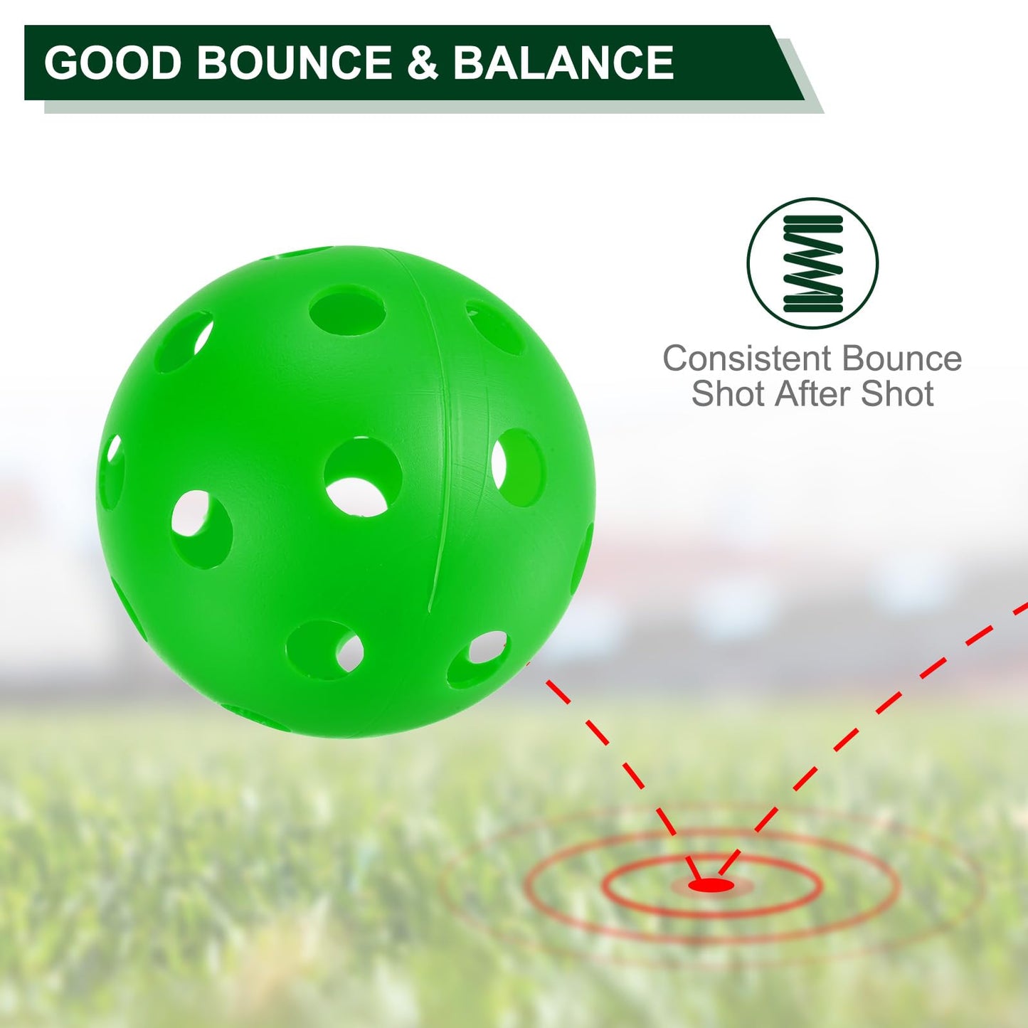 PATIKIL Outdoor Pickleball Balls, 6 Pack, Grass Green, 26 Holes, 72mm (2.8inch) Diameter, 23g (0.81 oz), Suitable for Amateurs, Indoor/Outdoor Use