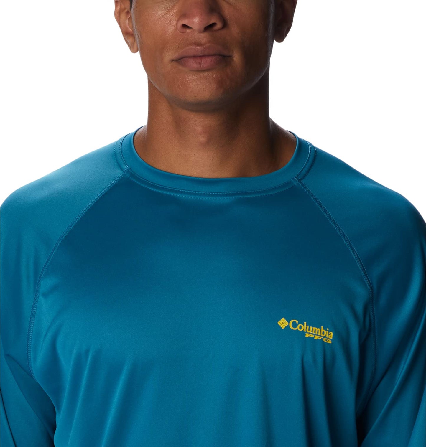 Columbia Men's Terminal Tackle Long Sleeve Fishing Shirt, Deep Marine/Laser Lemon Logo, X-Small