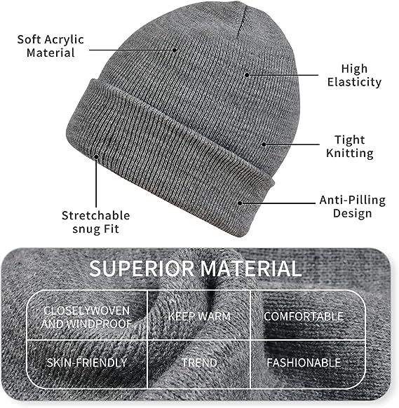 Slouchy Knit Beanie Hat for Men & Women - Black