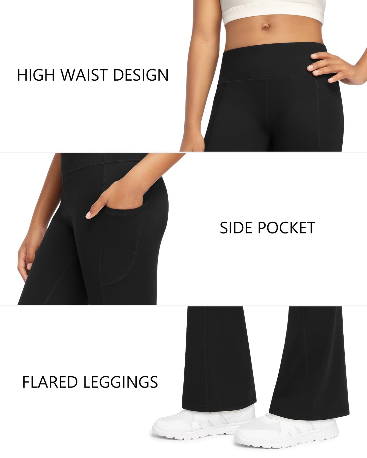 Stelle Girls Fleece Lined Flare Leggings Kids Bell Bottom with Pockets Warm Winter Athletic Yoga Pants (Black,XL)