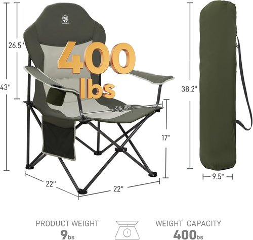Ever Advanced Camping Chairs - Durable Folding Lawn Chairs for Adults | Supports 400lbs - Green 2 Pack