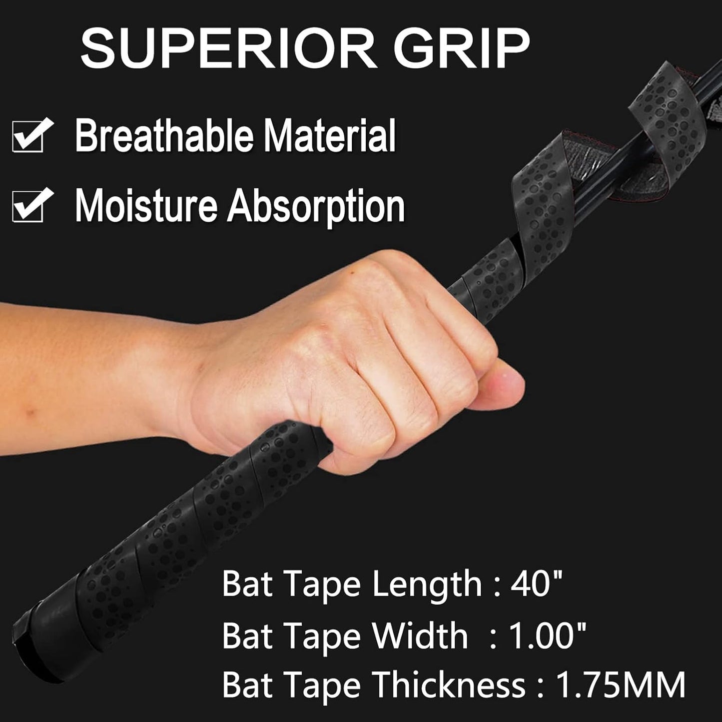 VEASAERS Bat Grip Tape - Soft & Comfortable Adhesive for Baseball/Softball | 2/4 Pack, 40 Inch, 1.75mm