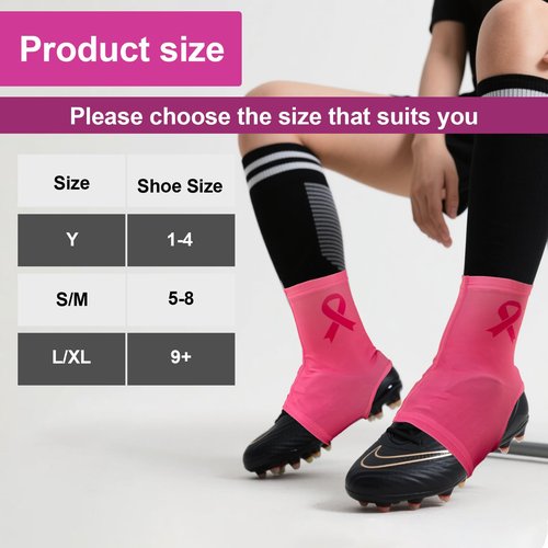 Breast Cancer Awareness Spats Football Cleat Covers Youth, Pink Cleat Covers Football for Soccer Breast Cancer Gifts for Women, Cleat Spats Keep Cleats Tied Turf Pellets Out (Light Pink, L)