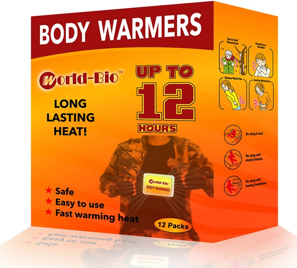 WORLD-BIO Body Warmers | Disposable Adhesive Heat Patches for Cold Weather - Long Lasting, Odorless, 12/20/32/40 Packs