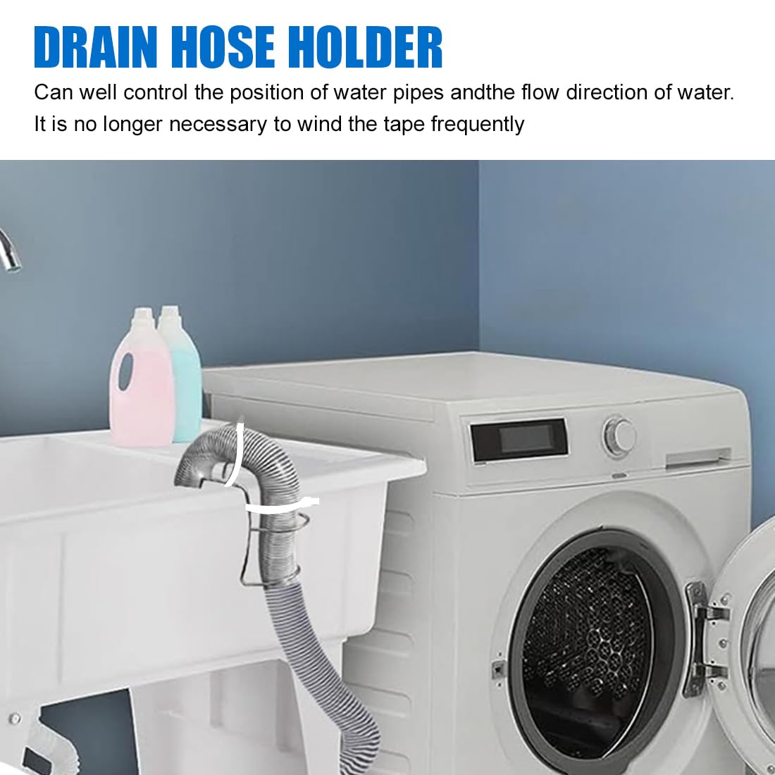 Universal Washing Machine Drain Hose Holder Adjustable Utility Sink Clamp Hook Stainless Steel Laundry Tub Hose Guide Clip Fits All Drain Hoses