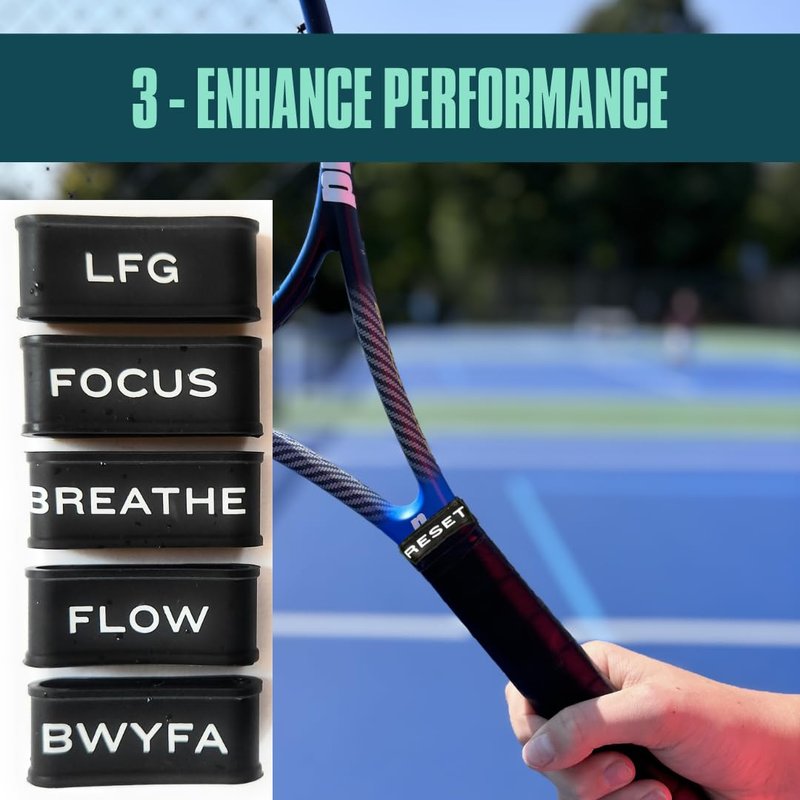 Mindful Performance Innovations 5 Pieces - Reset Bands - Grip Bands for Pickleball Paddles, Tennis Rackets, and Hockey/Lacrosse Sticks + Video Course to Master Mental Resilience - 5 Pieces - Focus