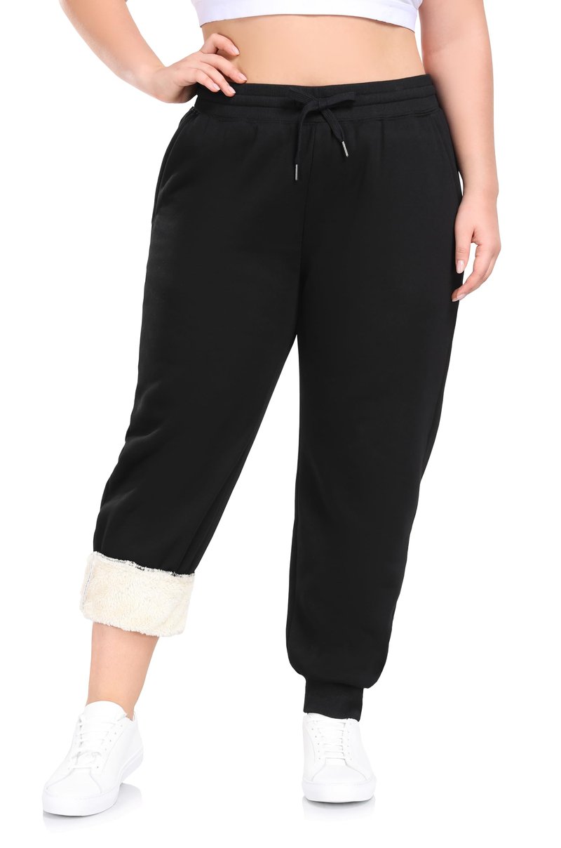 ZERDOCEAN Women's Plus Size Sherpa Fleece Lined Sweatpants Athletic Joggers Thermal Winter Warm Pants Drawstring Black 5X