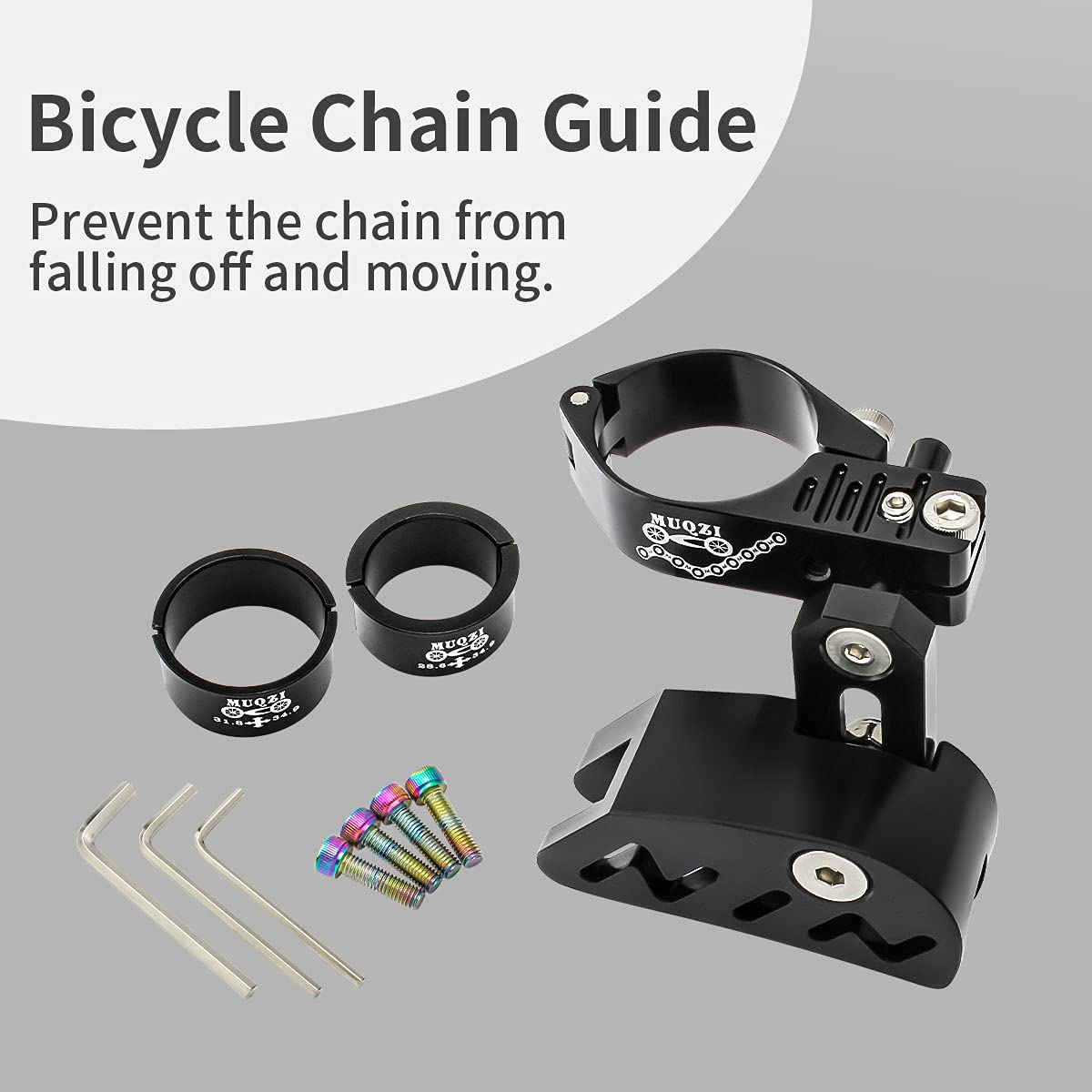 MUQZI Chain Guide, Aluminum Alloy Bike Chain Guide Mountain Bike Chain Deflectors Adjustable MTB Cycle Single Crankset Bicycle Chain Protector, Black