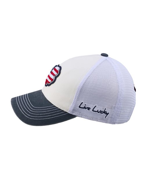 Black Clover, Unisex, USA 2T Vintage 3 Adjustable Hat, White Hat/3D USA Flag Clover, One Size