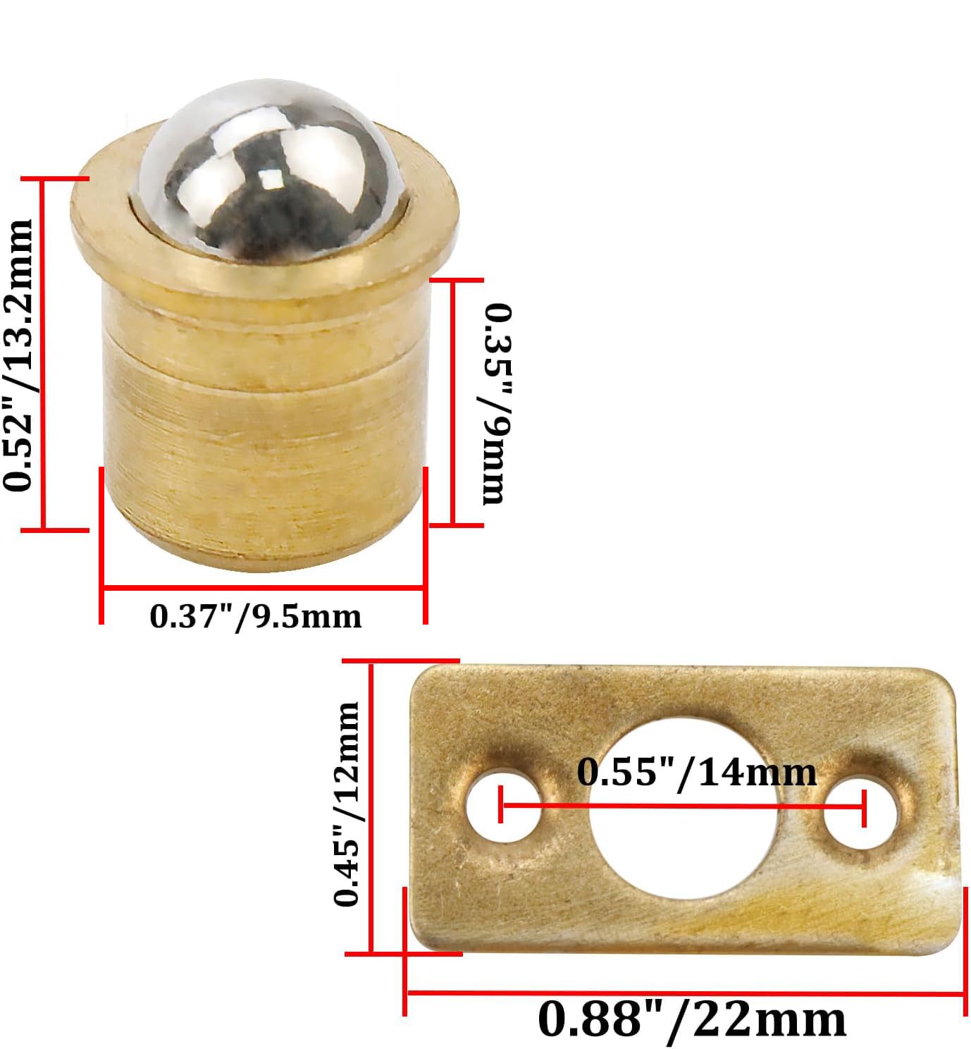 Rannb Brass Ball Catch 9.5mm Bottom Dia Cabinet Door Ball Catch Latch Closures -20pcs