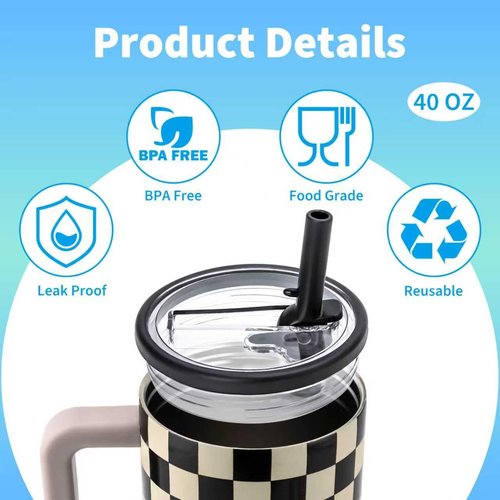 40 oz Tumbler Flip Straw Lid Replacement - Compatible with hydrojug lid replacement 40 oz. Pack of 2. It includes a silicone coaster. (black)